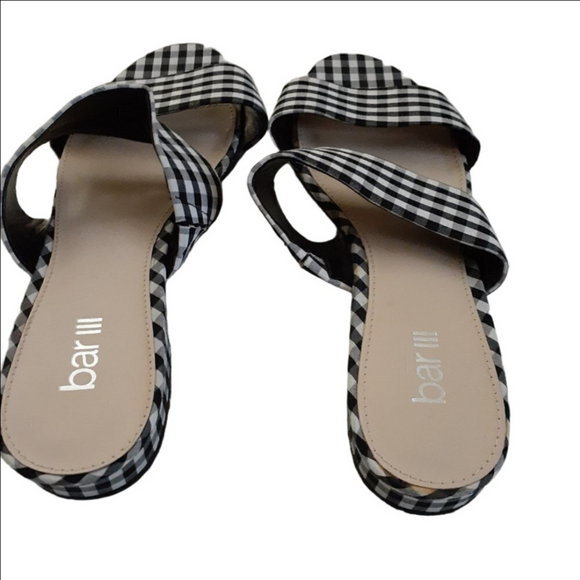 Bar III Women's Size 9W Black & White Gingham Preppy Double Strap Slide Sandals - Picture 3 of 11